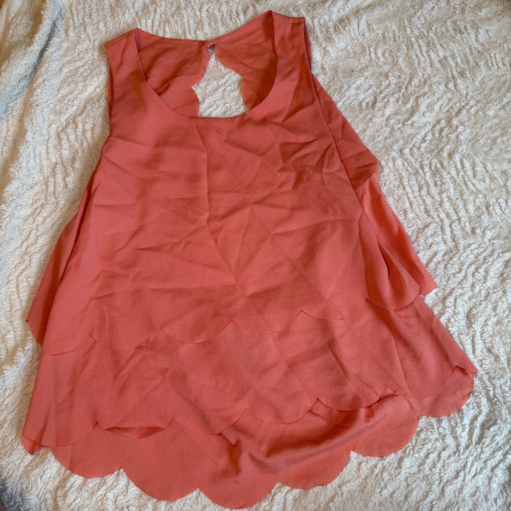 My Beloved Coral Scalloped Sleeveless Blouse
